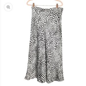 Rachel Zoe Black White Heart Print Satin Maxi Skit Elastic Waist‎ Size L Chic